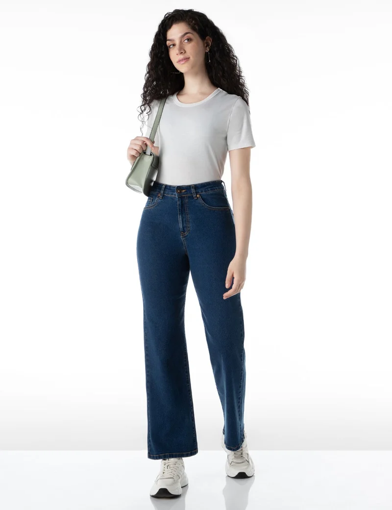 inkd جينز واسع الساق للنساء - ارتفاع عال | غسل الإنزيم | تصميم كلاسيك 5 بوكت